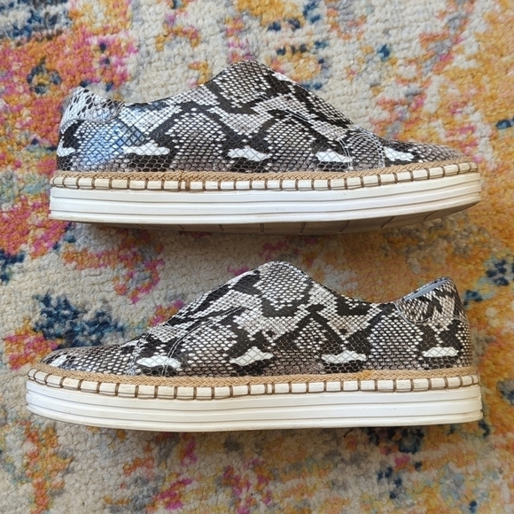 J/Slides Karla Snake Printed Leather Jute Trim Split Front Slip On Sneakers 8 - Picture 7 of 16
